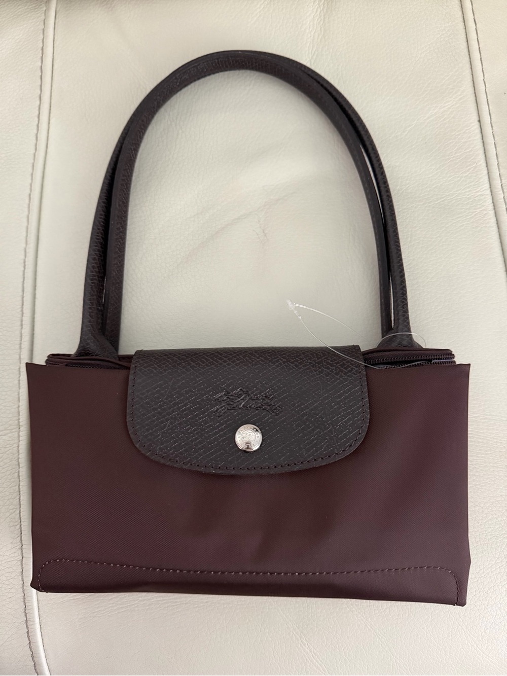 Longchamp Dark Brown Nylon Shoulder Bag with Leather Trim